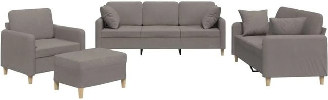 vidaXL 4-teilige Sofagarnitur mit Kissen in Taupe aus Stoff mit Ottoman und Armlehnen - Bild 1