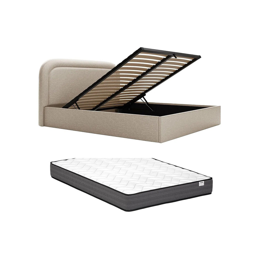 Vente-unique Bett Fireza mit Bettkasten in Beige aus meliertem Stoff, B/T/H: 140 x 190 cm - Bild 2