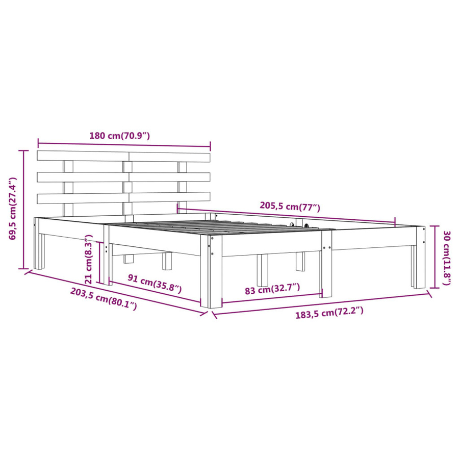 vidaXL Massivholzbett aus Kiefernholz in Braun, B/T/H: 180 x 200 x 69,5 cm - Bild 3