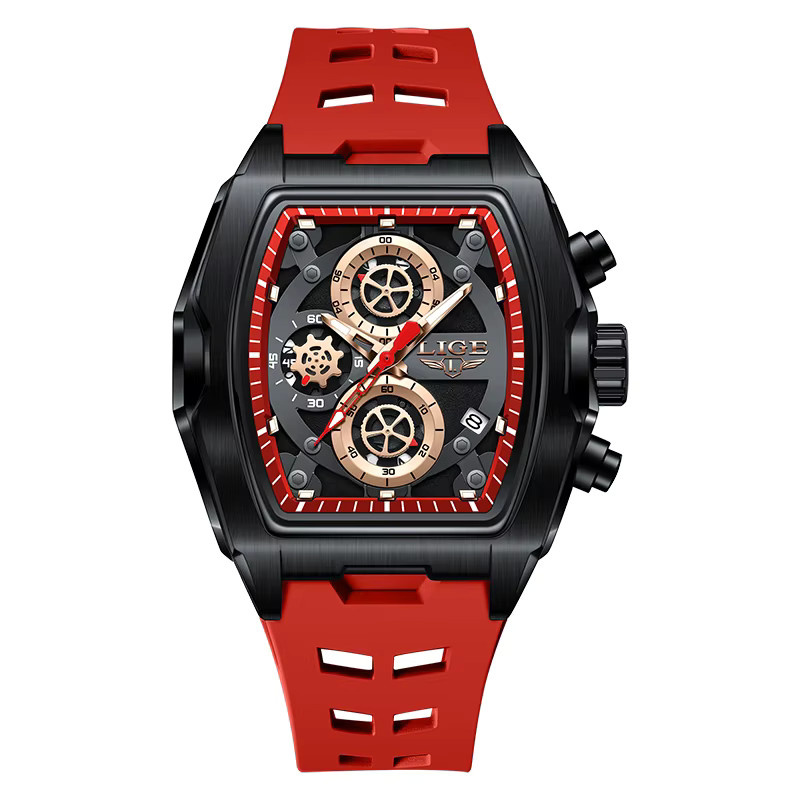 LIGE Armbanduhr, Quarz, Rechteckiges Zifferblatt, Leder, Schwarz, Herren - Bild 4
