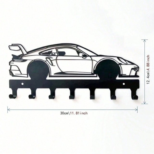 CIFBUY Rennwagen Metallwandkunst in Schwarz mit Schlüsselhaken zur Wandmontage - Bild 1