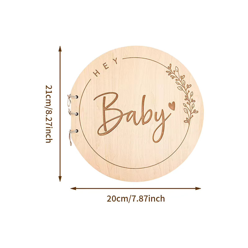 Nachrichtenbuch aus Holz mit rundem Einband für Baby-Taufe und Kinder, Rekordbuch mit 20 weißen Karten in Beige und Weiß - Bild 4