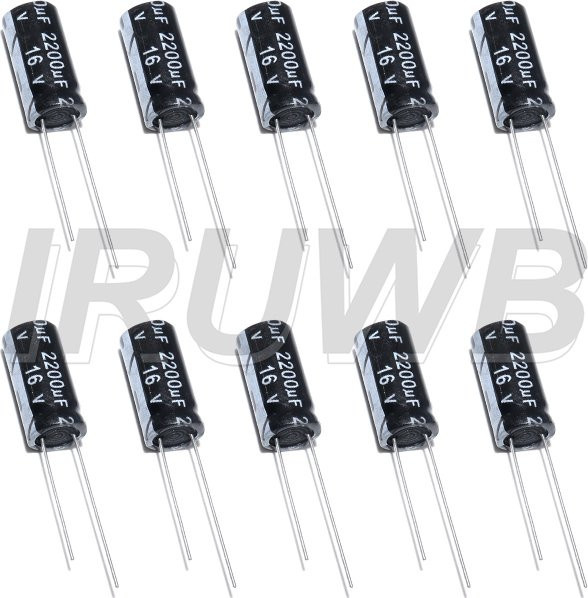 10 Stück IRUWB Aluminium-Elektrolytkondensatoren Radial, 2200uF, 16V, Schwarz - Bild 1