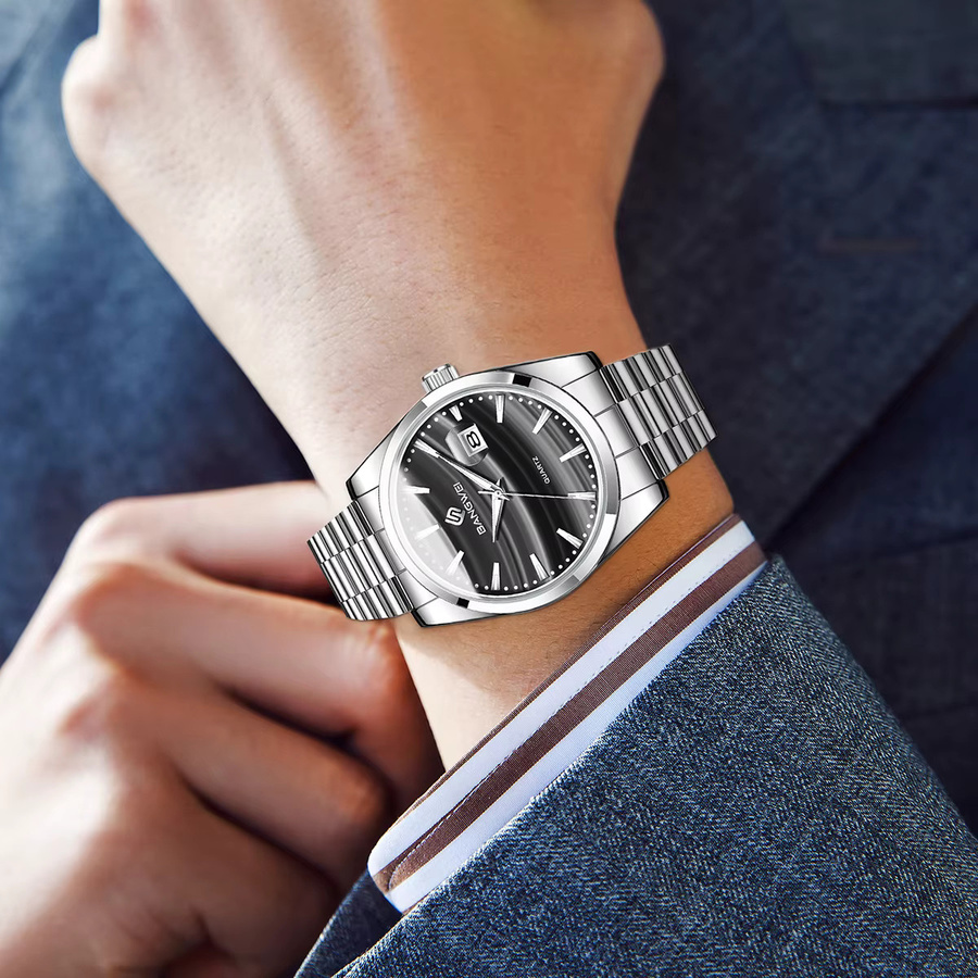 LIGE BANGWEI Armbanduhr Quarz, Edelstahl, Schwarz, Silber, Herren - Bild 5
