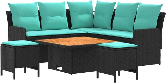 vidaXL Gartenmöbel-Set aus PE-Rattan mit 6 Kissen in Schwarz und Türkis - Bild 1
