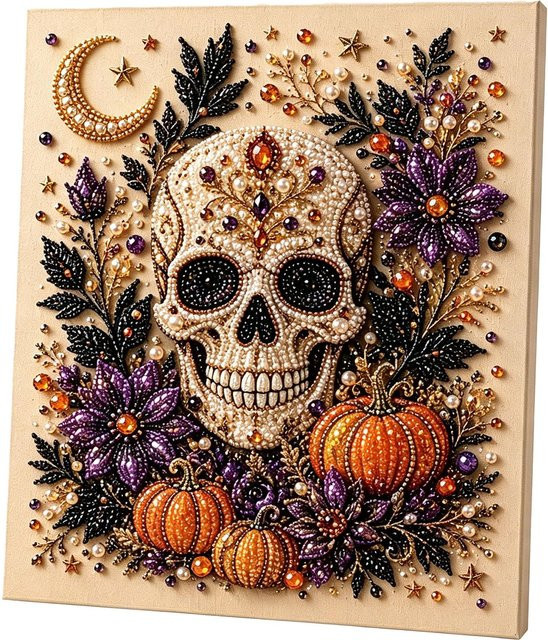 KEBIDU Halloween Geister DIY Perlenkunst-Set für Erwachsene, 3D Diamantgemälde Bastelset in Schwarz, Weiß, Lila und Multicolour - Bild 1
