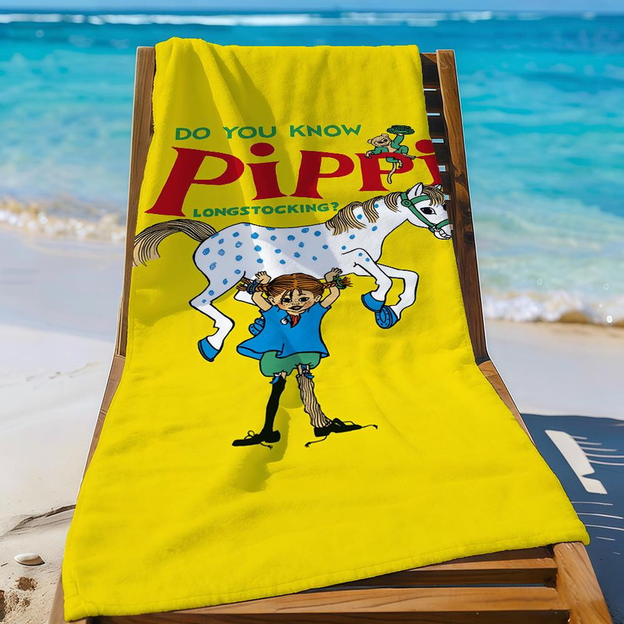 Creative Man Pippi Langstrumpf Handtuch, schnelltrocknend und weich, weiß/mehrfarbig, B: 75 cm, H: 150 cm - Bild 2