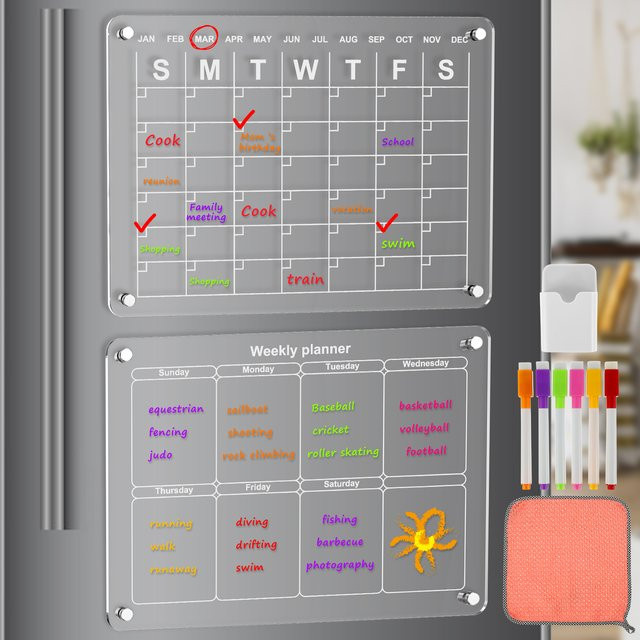 Magnetisches Whiteboard aus transparentem Acryl als wiederverwendbare Kühlschrank-Planertafel für deinen wöchentlichen und monatlichen Zeitplan - Bild 1