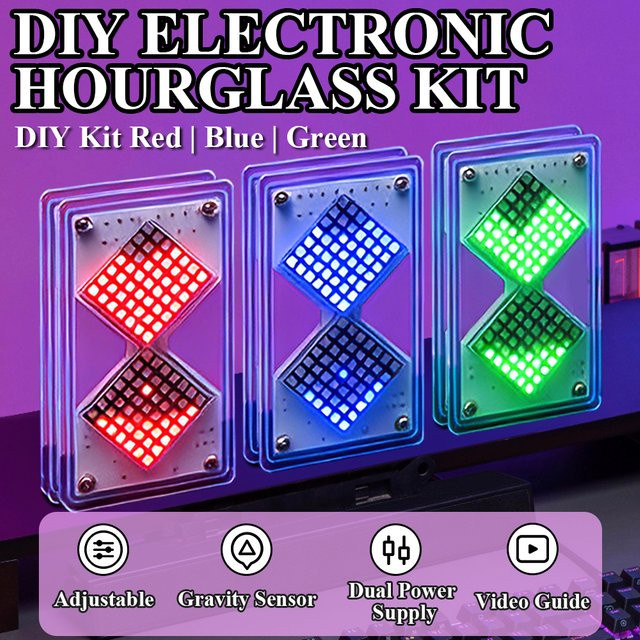 UICPAL DIY LED Dot Matrix Elektronisches Kit Sanduhr Schwerkraft-Sensing Timer in Rot - Bild 1
