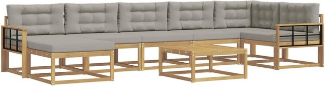 vidaXL Outdoor-Sofagarnitur aus Akazienholz mit 8 Teilen in Weiß und Grau - Bild 1