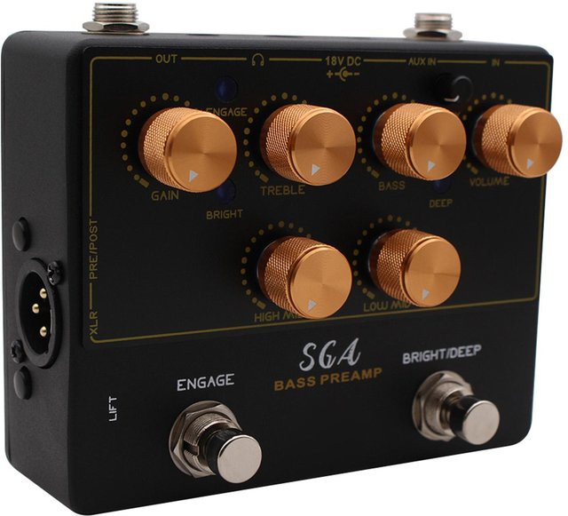 TOMTOP JMS Bass Preamp Pedal DI Box mit 4-Band EQ und Kopfhörerausgang in Schwarz und Braun - Bild 1