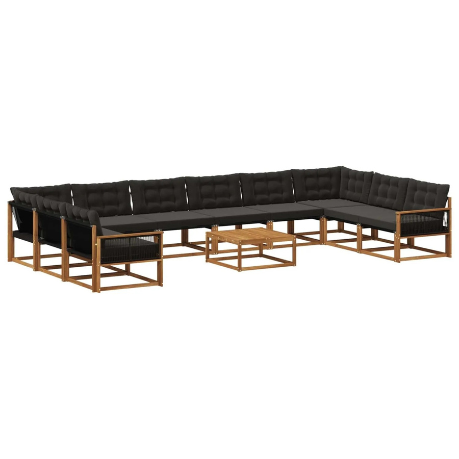 vidaXL Outdoor-Sofagarnitur in U-Form aus massivem Akazienholz mit 11 Textilene-Kissen in Natur und Schwarz - Bild 2