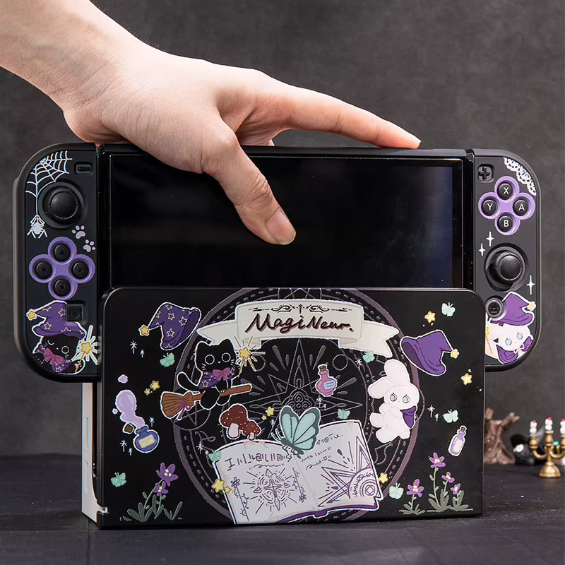 Magic Black Cat Schutzhülle für Nintendo Switch OLED mit Split Joy-Con Hard PC Cover in Schwarz - Bild 3