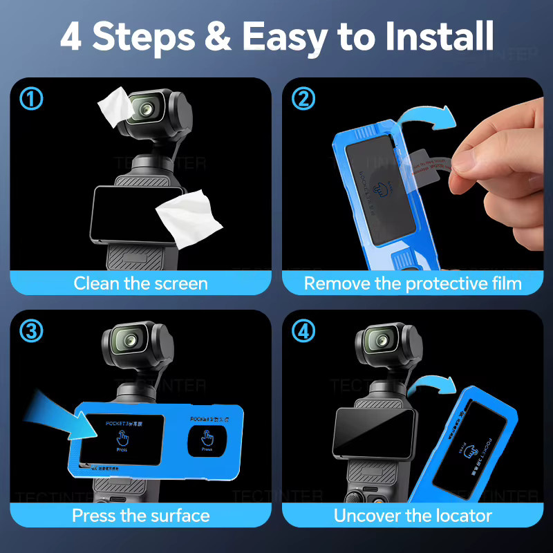 DJI OSMO Pocket 4, 3 und Xtra Objektivschutzfolie aus gehärtetem Glas mit Auto-Align Installationskit, transparent - Bild 3