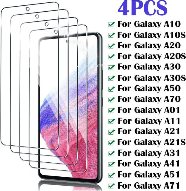 4er-Pack Displayschutzfolie aus gehärtetem Glas für Samsung Galaxy A10, A20s, A30, A30s, A50, A70, A51, A71, A21s, A31, A41, A01, A11 in Transparent - Bild 1