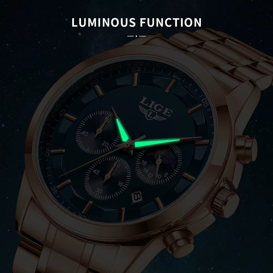LIGE Armbanduhr Chronograph, Quarz, Edelstahl, Blau, Herren - Bild 6