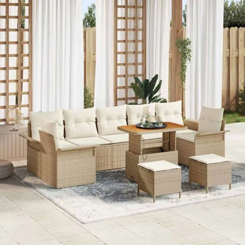 vidaXL Polyrattan Garten-Sofa-Set mit 10 Teilen und Kissen in Beige und Creme, modular segmentiert, B/T/H: 90 x 55 x 71 cm - Bild 1
