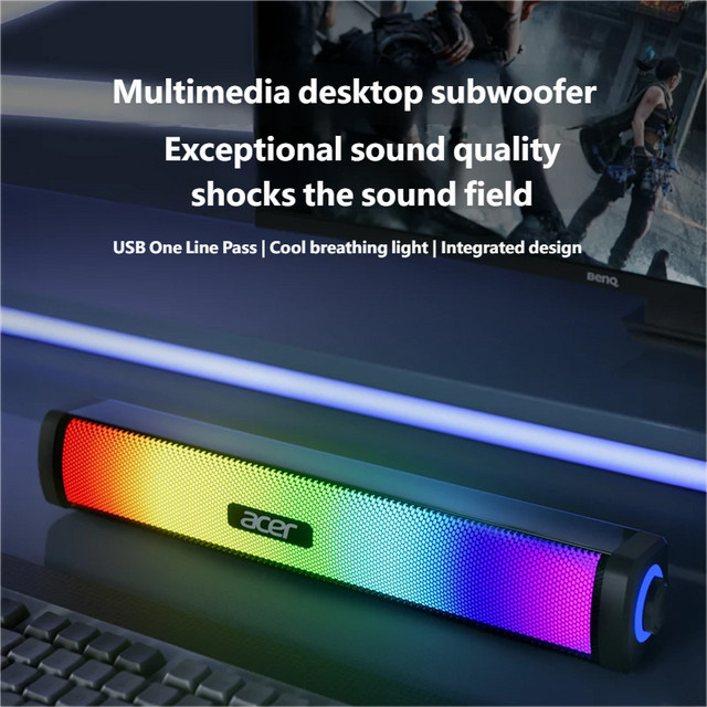 Acer 2.1 Soundbar Stereo-Lautsprecher mit RGB-Beleuchtung und Subwoofer, Bluetooth und USB Dual-Mode, Schwarz/Mehrfarbig - Bild 1