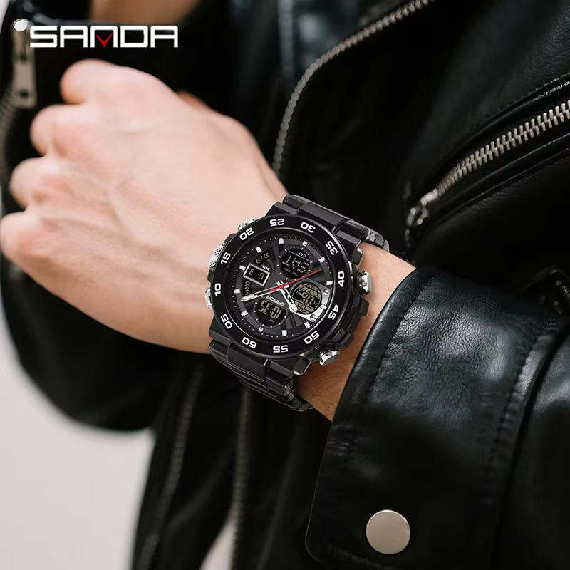 SANDA Digitaluhr, Quarz, Kunststoff, Schwarz, Herren - Bild 3