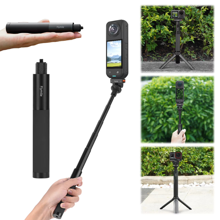 ALLOET Selfie-Stick aus Aluminiumlegierung mit verstellbarem Griff für Insta360 Go Ultra, X5 und Pocket 3 Actionkameras in Schwarz - Bild 5