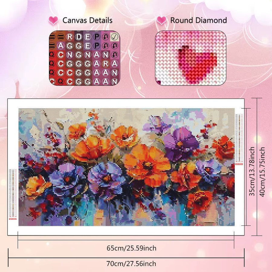 HUACAN Diamantmalerei Blumen Motiv als runde Mosaik-Stickerei in Multicolor, Durchmesser: 40 cm - Bild 2