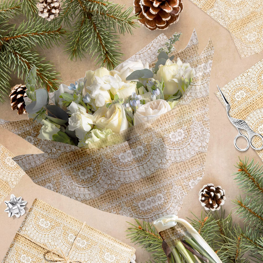 Beiges Seidenpapier mit Leinen-Spitzenmuster für Geschenke, Hochzeiten und Partys - Bild 2