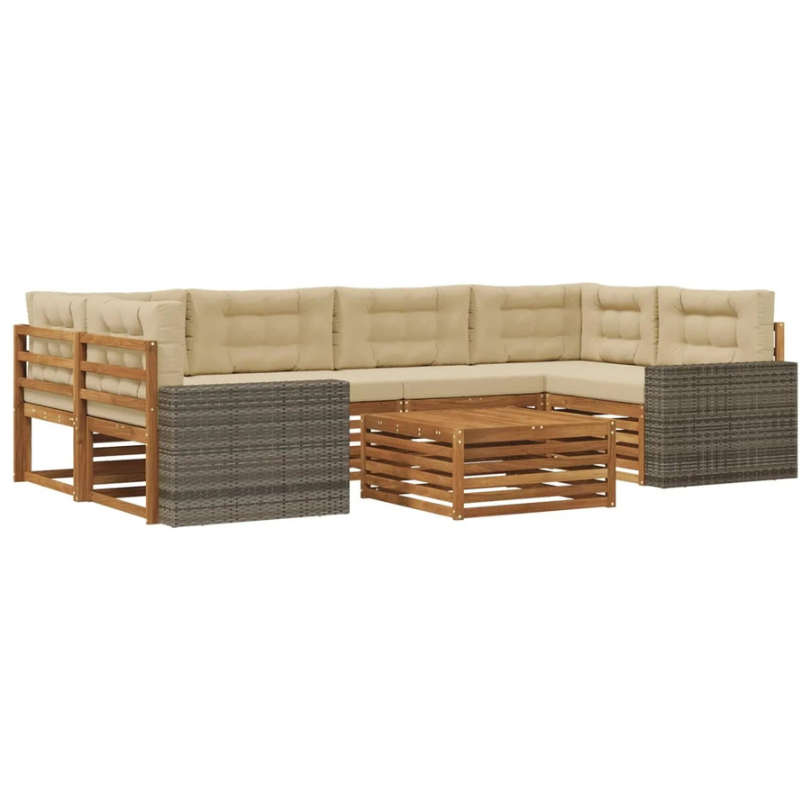 vidaXL Outdoor-Sofagarnitur in L-Form aus Akazienholz mit 7 Kissen in Natur und Beige - Bild 2