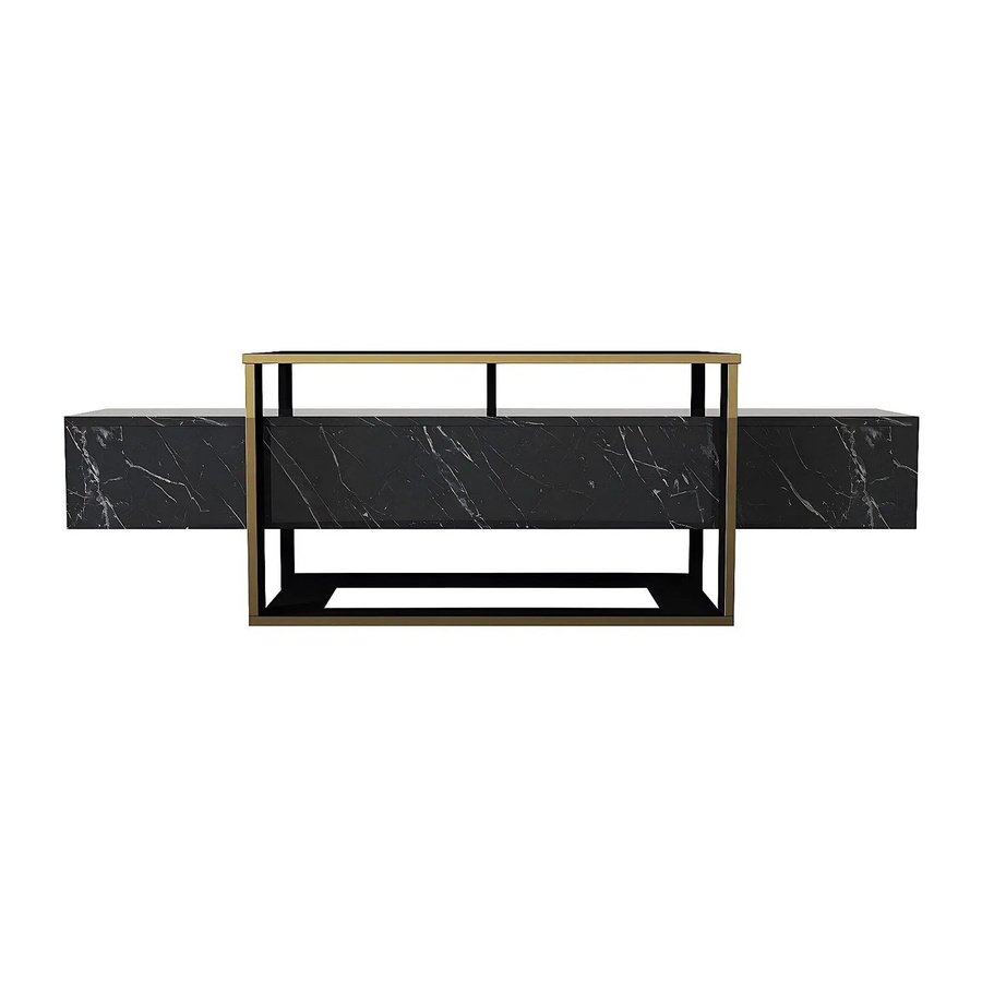 TV-Board Comebi von Vente-unique in Schwarz mit Marmor-Optik und goldfarbenen Akzenten, Breite: 160 cm - Bild 2