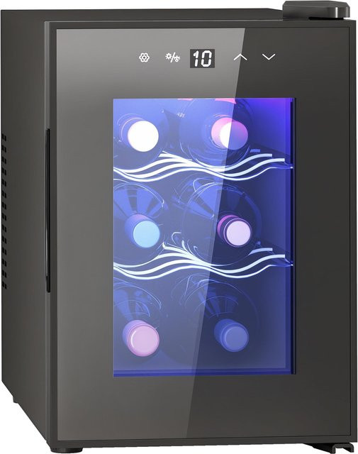 HOMCOM Weinkühler Schwarz mit LED-Innenbeleuchtung, Touchdisplay und Temperaturregelung 8-18°C, Fassungsvermögen 17 l - Bild 1
