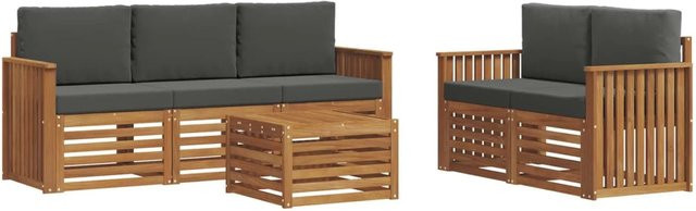 vidaXL 6-teilige Sofagarnitur aus Massivholz Akazie in Natur und Anthrazit mit Tisch und Polstern im modernen Latten-Design - Bild 1