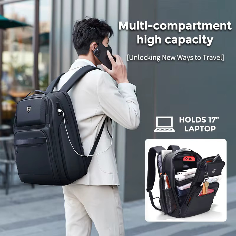 Fenruien Business Rucksack für Herren, 36L Wasserdichter Laptop Rucksack mit USB-C Anschluss, Schwarz, Passend für 17,3 Zoll Laptop - Bild 2