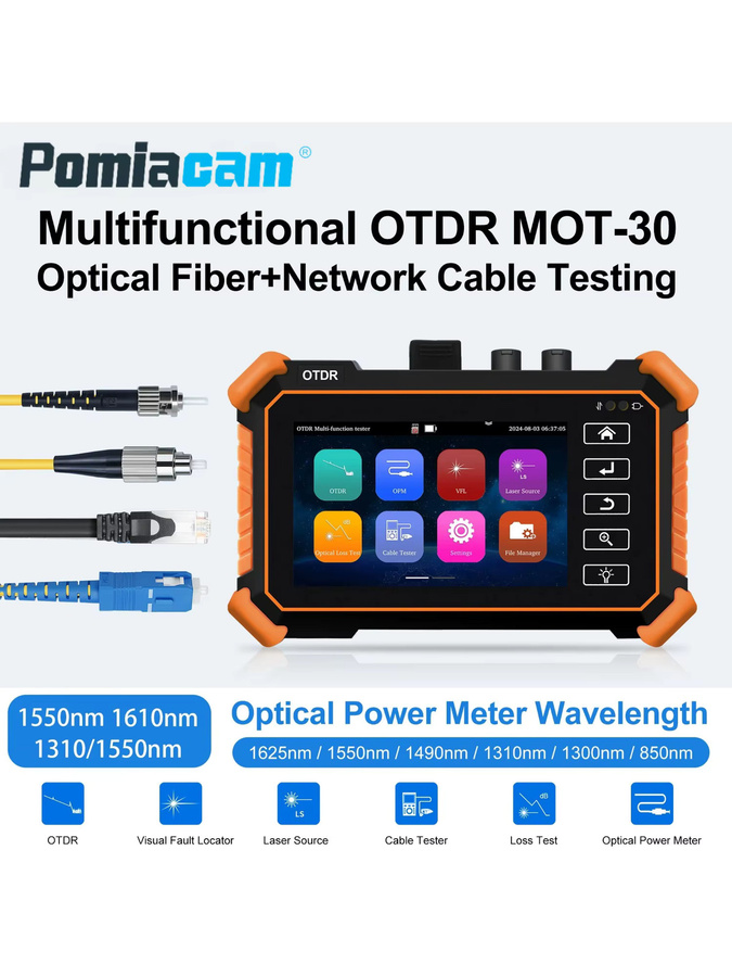POMIACAM MOT-30 OTDR Glasfaser-Tester mit 4-Zoll Display, Optisches Reflektometer für 1310/1550/1610nm inklusive OPM, VFL und Eventmap, Tragbares professionelles Werkzeug für Kabeltests - Bild 6