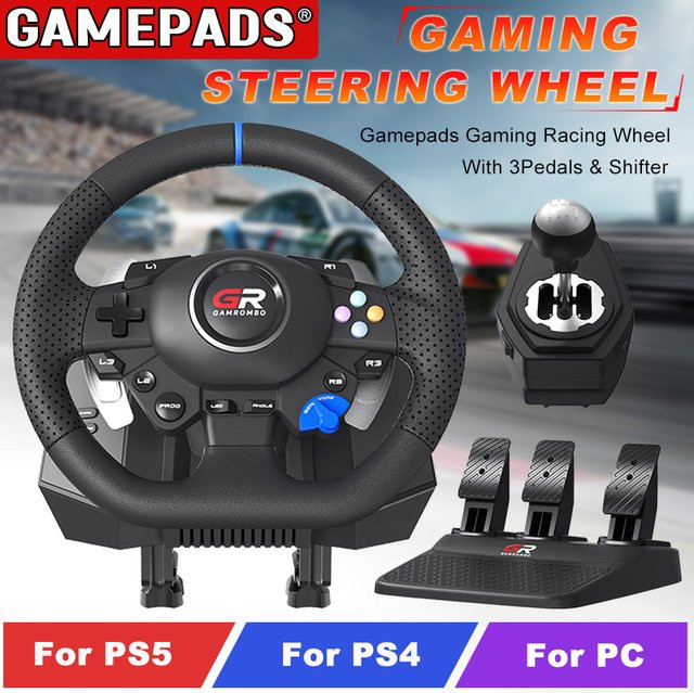 Bonadget F127 RGB Gaming-Lenkrad Set mit 270/900 Grad, Hall-Effekt 3-Pedal- und Schalthebel-Set für PS5, PS4 und PC, Schwarz - Bild 1