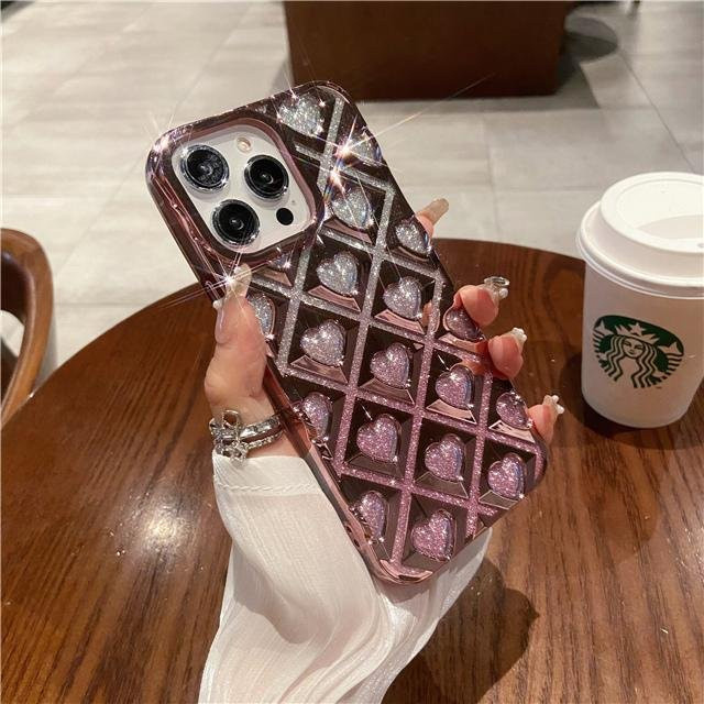 Yiran Bag Luxus Handyhülle mit Glitzer-Beschichtung und Rahmen für iPhone 15 Pro Max, 16 Pro Max, 14, 13, 12, 11 in Pink und Transparent - Bild 1