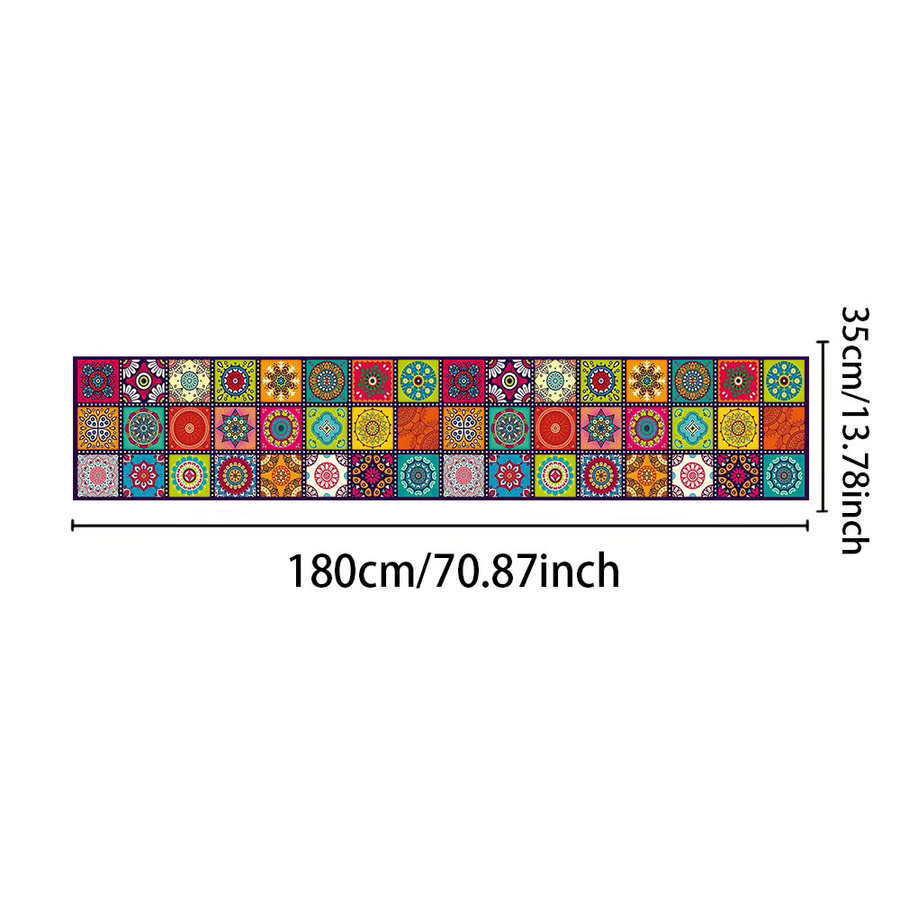 OURFETE Tischläufer im Boho-Stil mit buntem Mandala- und Blumenfliesen-Print, Rechteckig, Breite: 180 cm, Breite: 35 cm - Bild 2
