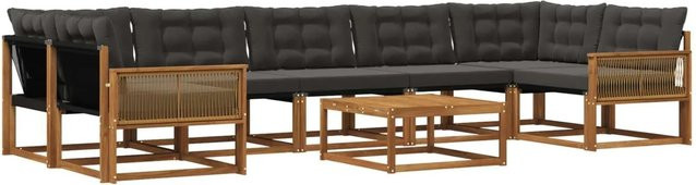 vidaXL Outdoor-Sofagarnitur L-Form aus Akazienholz und Textilene mit 8 Kissen in Natur und Schwarz - Bild 1