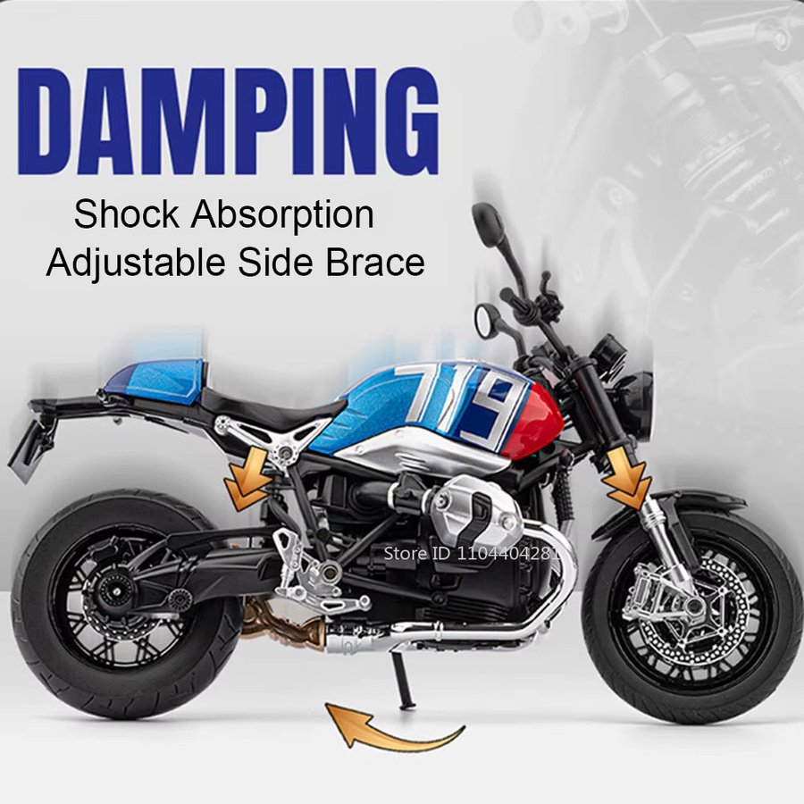 MAKEDA 1:9 R NineT Honda Affe Motorrad, Diecast Modell, mit Sound und Licht, Gelb - Bild 2