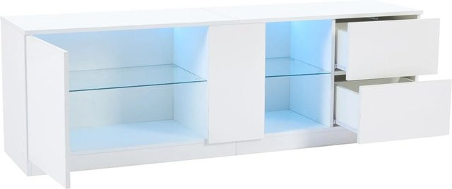 okwish TV Schrank mit Hochglanz-Finish und LED-Beleuchtung in Weiß, B/T/H: 160 x 40 x 52 cm - Bild 1