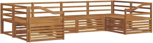 vidaXL Sofagarnitur aus Massivholz Akazie in Braun, 6-teiliges U-Form Sofa mit modernem Latten-Design - Bild 1