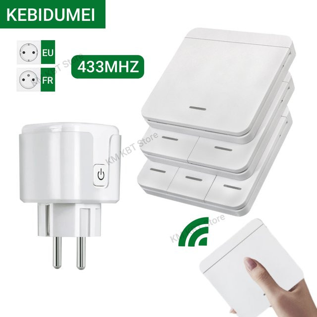 kebidumei Kabelloser Steckdosenschalter mit Wandschalter Set, 433MHz, EU FR Stecker, 230V, 16A, Farbe: Weiß - Bild 1