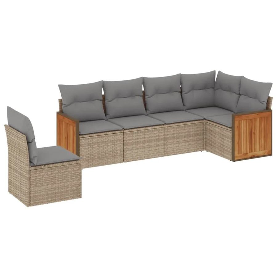 vidaXL 6-tlg Garten-Sofagarnitur in L-Form aus Polyrattan und Akazienholz in Beige mit Sitzkissen und Rückenkissen - Bild 2
