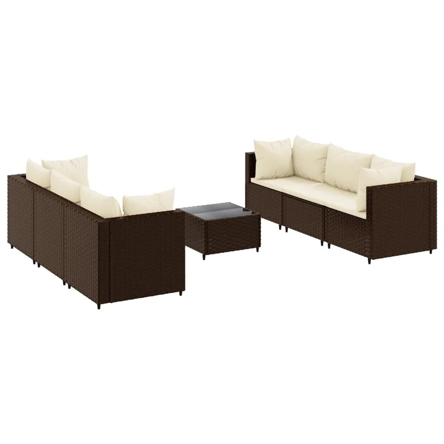 vidaXL 7-tlg Garten-Lounge-Set aus Poly Rattan in Braun mit Kissen und Couchtisch in L-Form - Bild 2