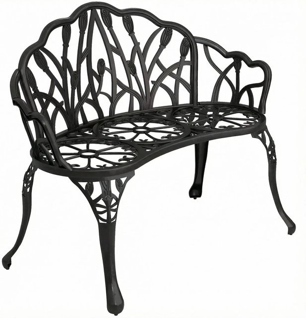 Furnicato Gartenbank 2 Sitzer aus Aluminiumguss mit Tulpen-Blumenmotiv in Schwarz, B/T/H: 99 x 57 x 78 cm - Bild 1