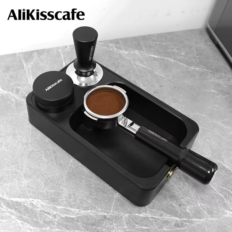 Kaffee Tamping Station mit Knock Box für Delonghi und Breville Espresso Maschinen, Schwarz, Rechteckig, passend für 51mm, 54mm und 58mm Siebträger - Bild 2