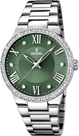 Festina Damenuhr, Quarz, Edelstahl, Grün, 37 mm, 5 ATM