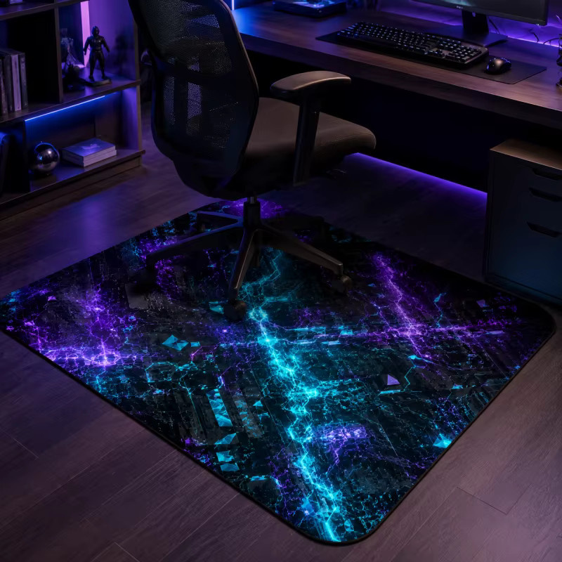 VIKAMA Cosmic Vortex Light Trail Gaming-Teppich, mehrfarbig, rutschfest und geräuscharm, ideal als Stuhlschutz für dein Home-Office oder E-Sport-Zimmer - Bild 1