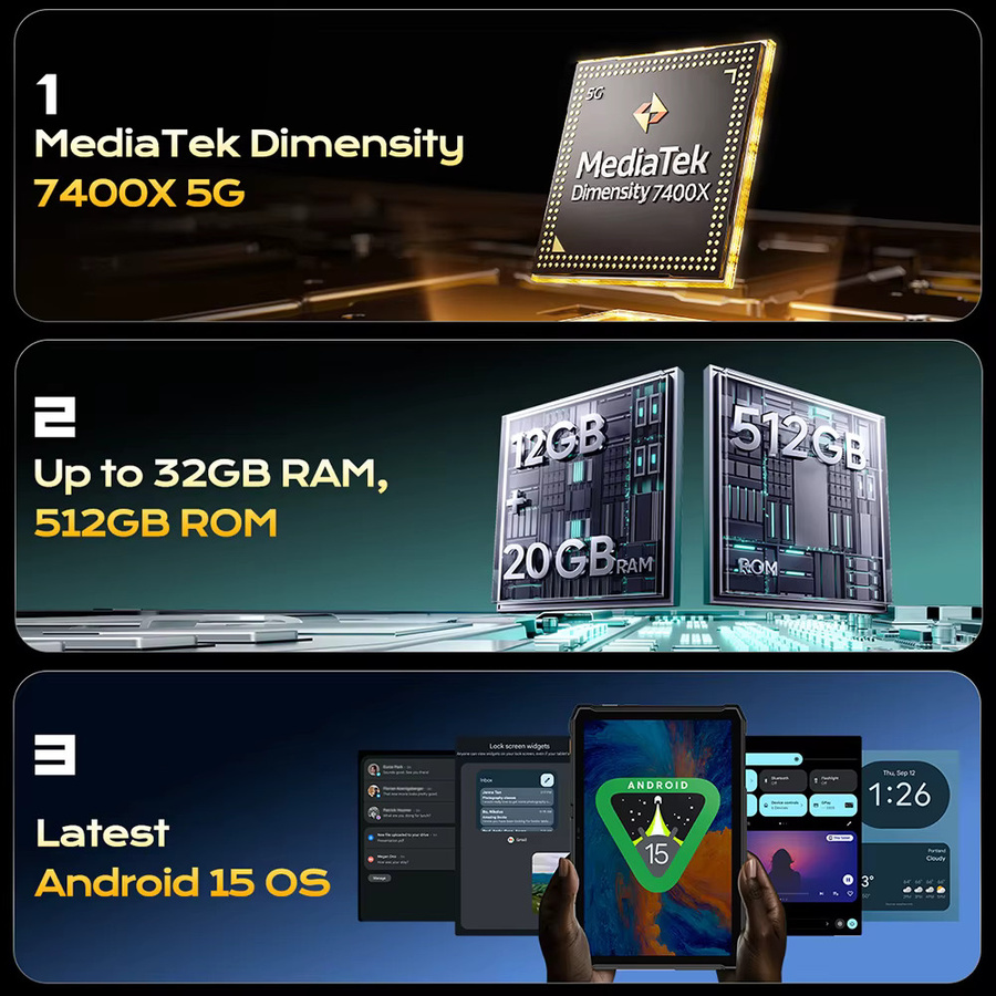Ulefone Armor Pad 5 Pro 5G Robustes Android 15 Tablet mit 512GB ROM, 12GB RAM, 24200mAh Akku, 64MP Kamera, GPS und NFC - Bild 4