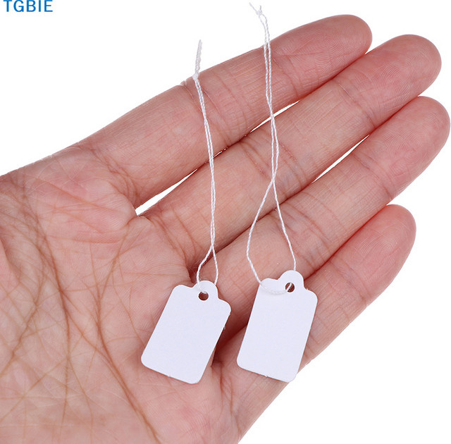 TL 300 Stück Etiketten mit Bindeband in Weiß aus Papier für Schmuck, Waren und Preisschilder - Bild 1