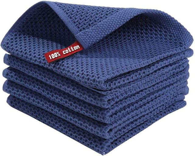 Bestbags Baumwolltuch Set mit Wabenmuster in Blau, 5 Stück saugfähige Küchentücher und Waschlappen - Bild 1