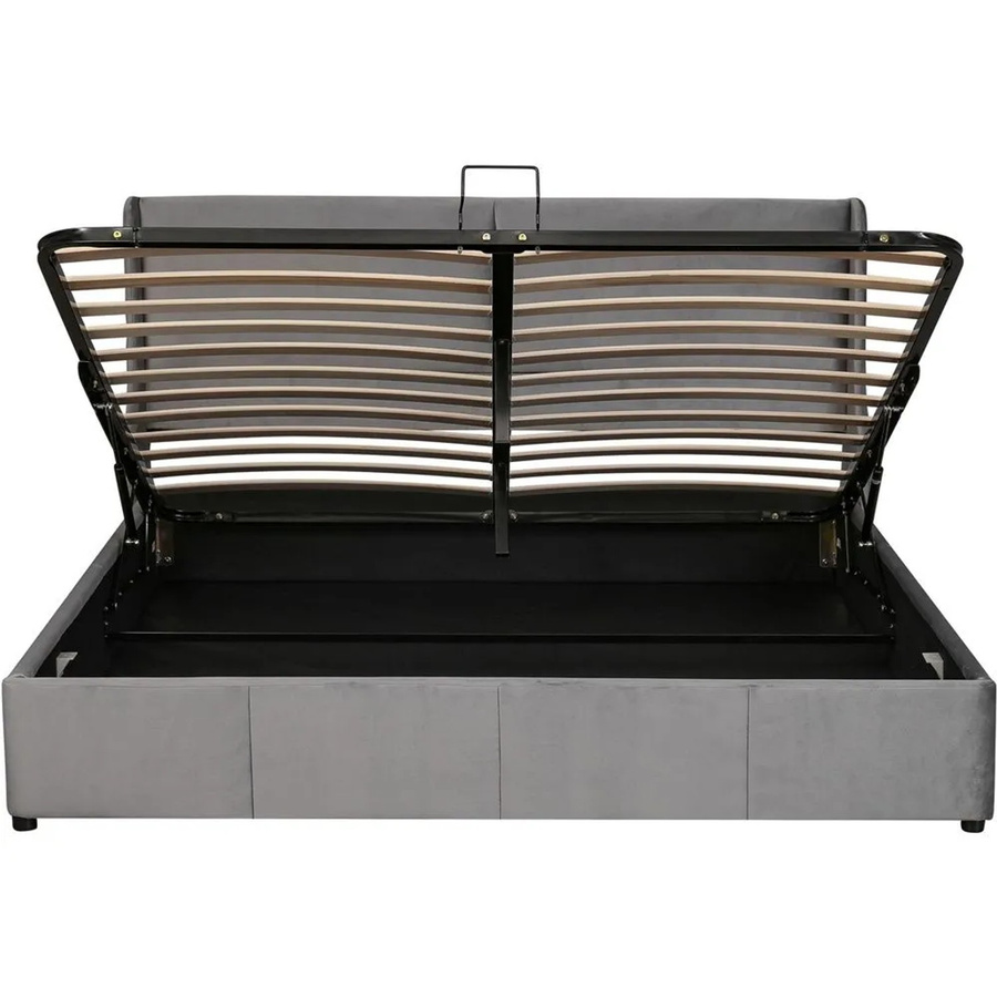 KOMHTOM Polsterbett mit hydraulischem Lift-up-System aus Samt in Grau, B/T/H: 180 x 200 x 188 cm - Bild 2